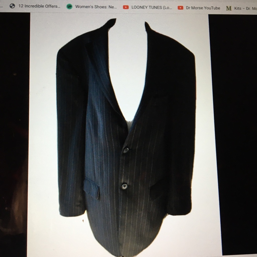 Men’s Claiborne Black Dress Blazer Stripes White Blue Green Size 42R 34 Waist